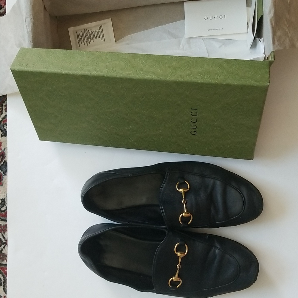 Gucci Black Leather Loafers Size 38.5 With Box